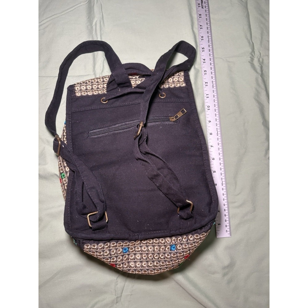 Women's Multicolor Embroidered Floral Backpack Drawstring Inner Pockets - Picture 2 of 4